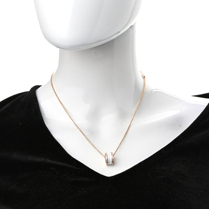 Bulgari 18K Rose Gold White Ceramic Diamond B.Zero1 Pendant Necklace 2 of 11