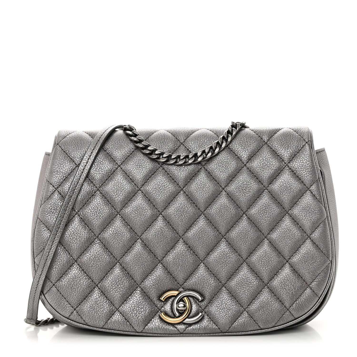 Chanel Metallic Calfskin Quilted Casual Pocket Messenger Flap Silver 1 of 12