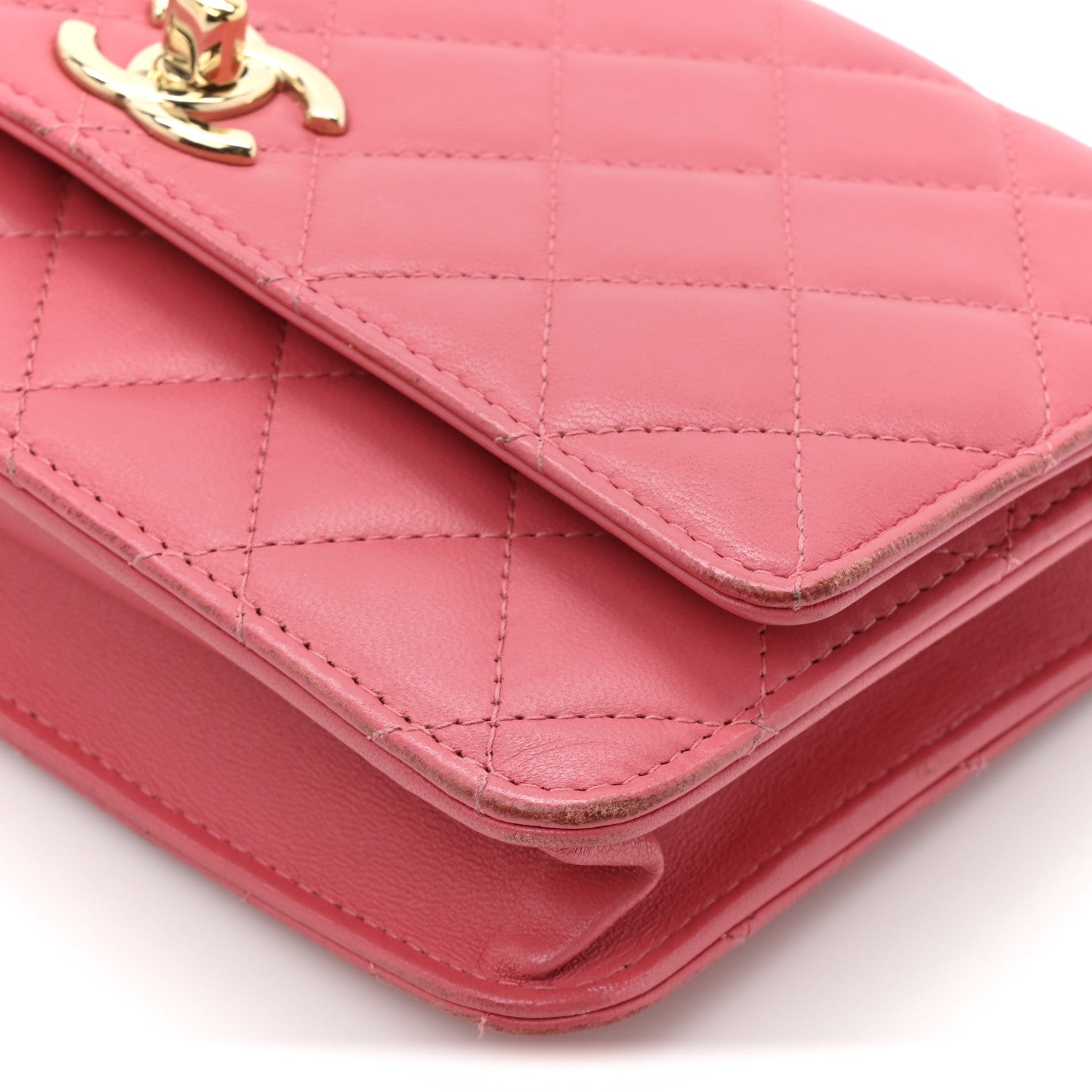 Chanel Lambskin Quilted Trendy CC Wallet On Chain WOC Bright Pink 10 of 18