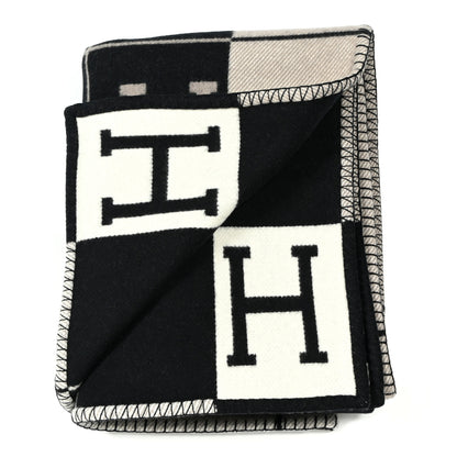 Hermes Wool Cashmere Avalon III Blanket Ecru Black 2 of 3