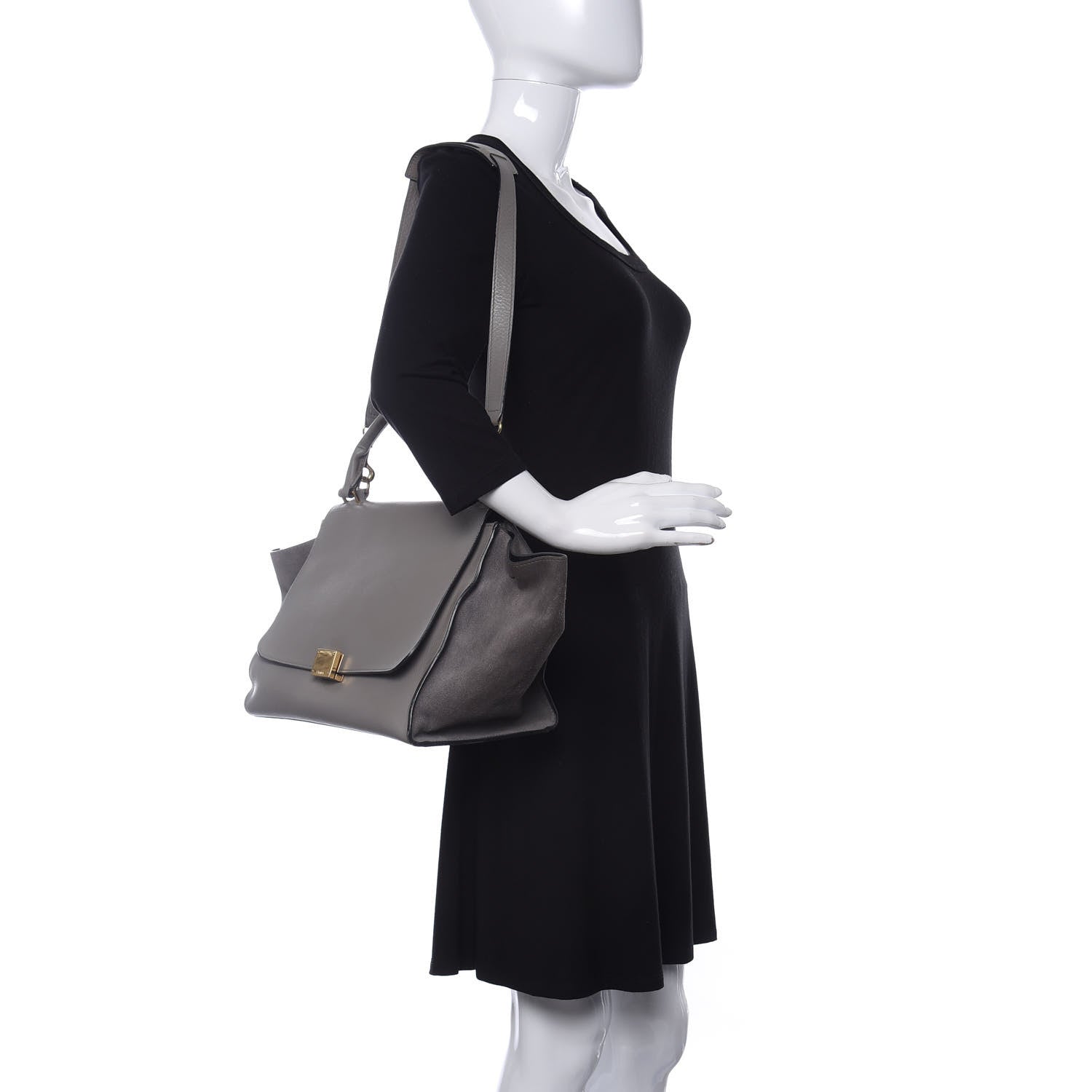 Celine Drummed Calfskin Suede Medium Trapeze 2 of 13