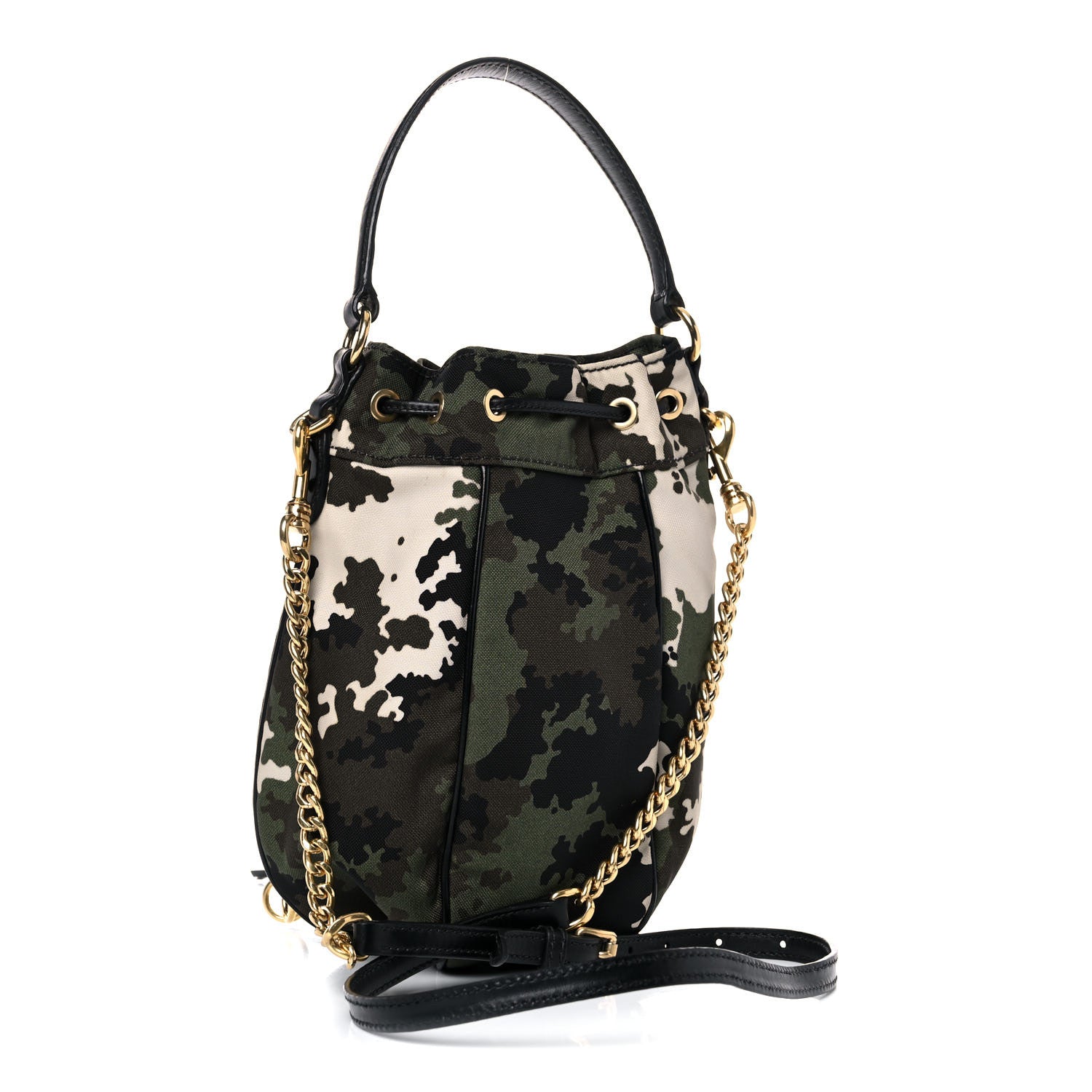 Miu Miu Canvas Calfskin Camo Print Drawstring Bucket Bag 3 of 9