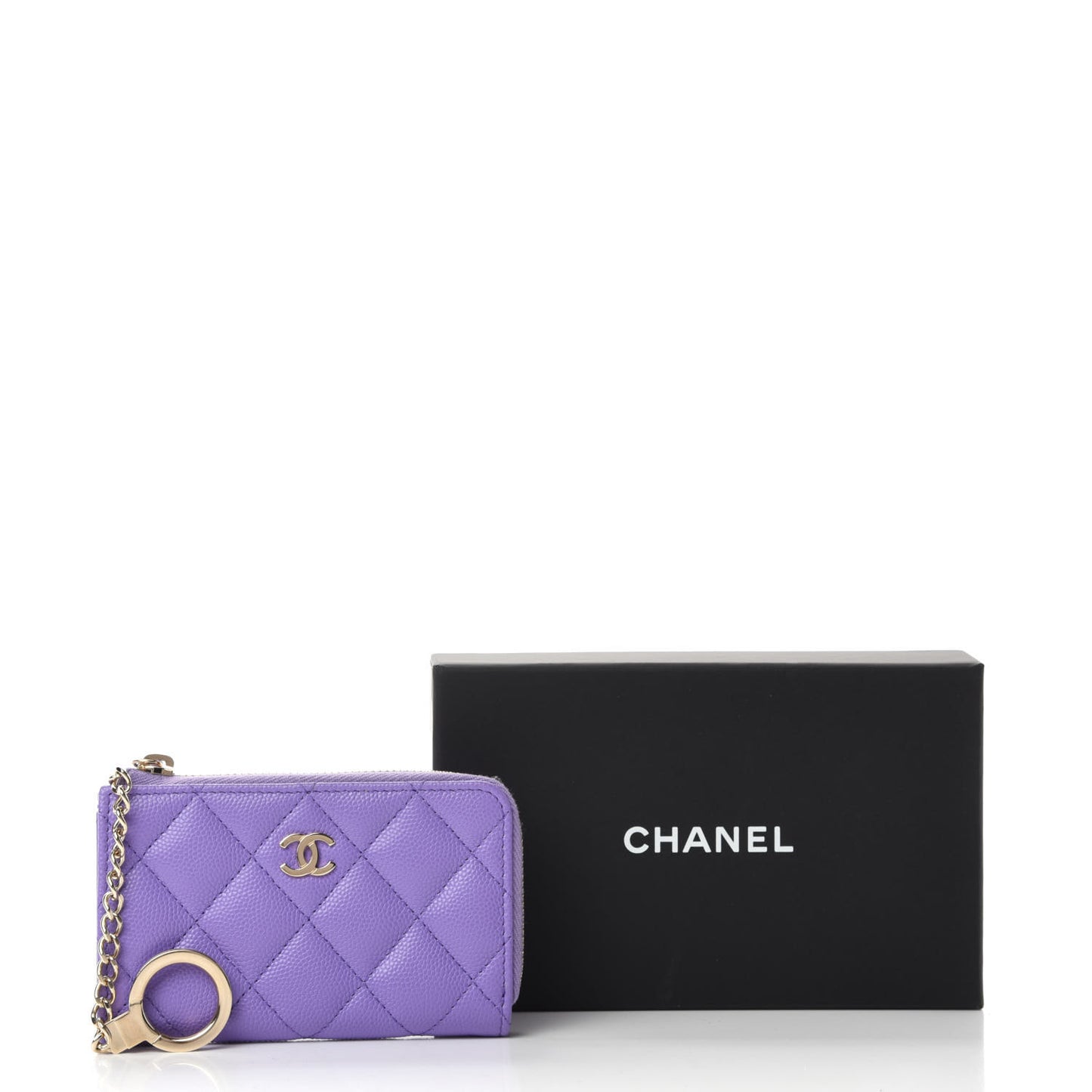 Caviar Quilted Zipped Key Holder Case Purple