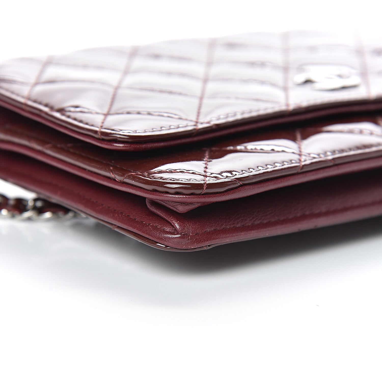 Chanel Patent Quilted Wallet On Chain WOC Burgundy 10 of 18