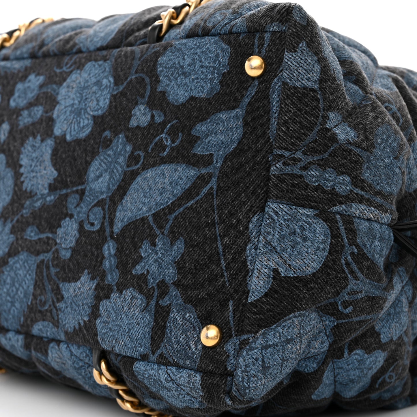 Denim Printed Destination Chenonceau Shoulder Bag Blue Black