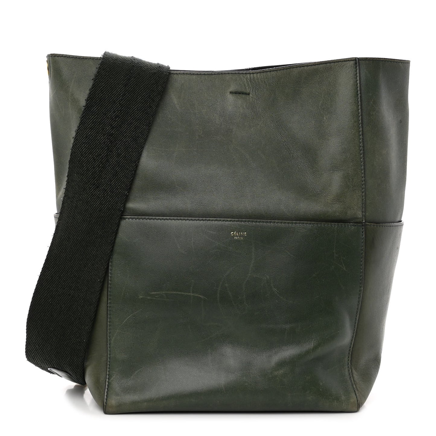 Natural Calfskin Seau Sangle Bucket Green