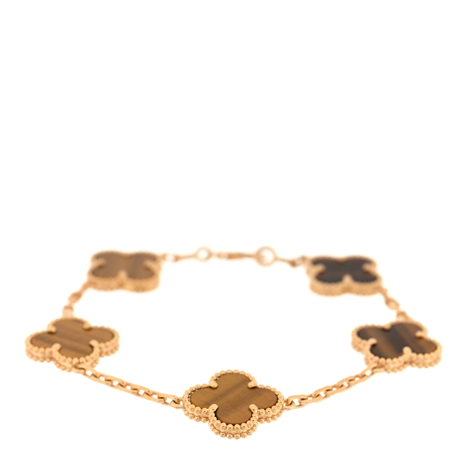 Van Cleef & Arpels 18K Yellow Gold Tiger Eye 5 Motifs Vintage Alhambra Bracelet 1 of 4