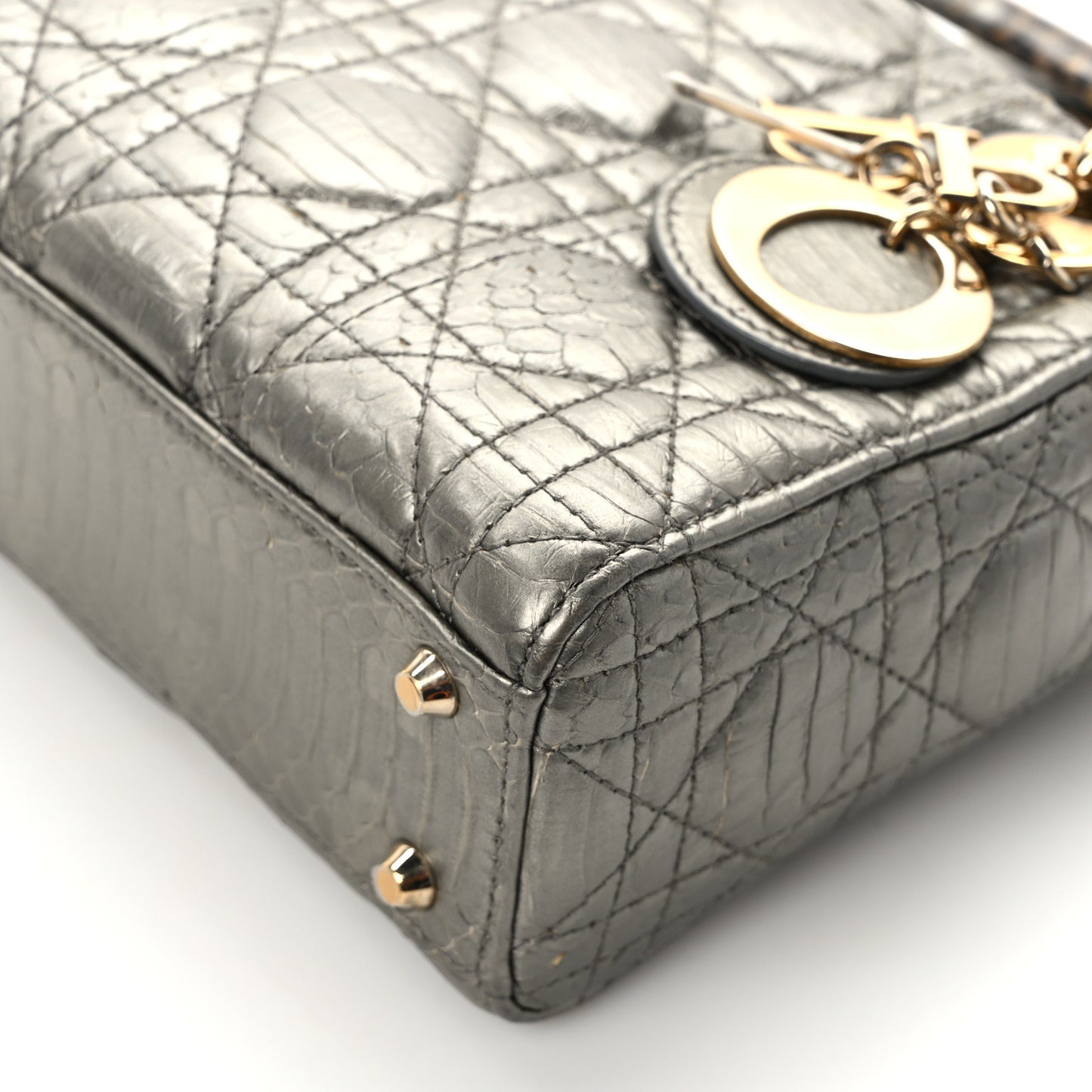 Metallic Snakeskin Cannage Mini Lady Dior Silver