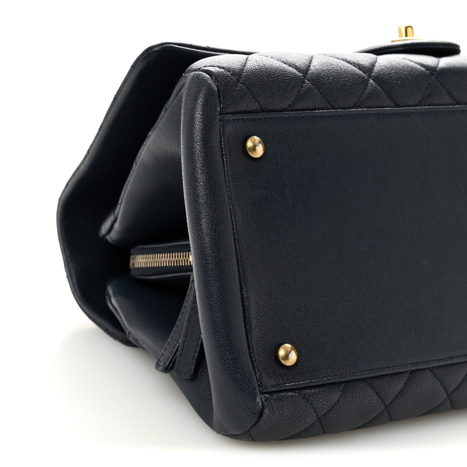 Chanel Shiny Sheepskin Quilted Large Trapezio Flap Navy 9 of 10