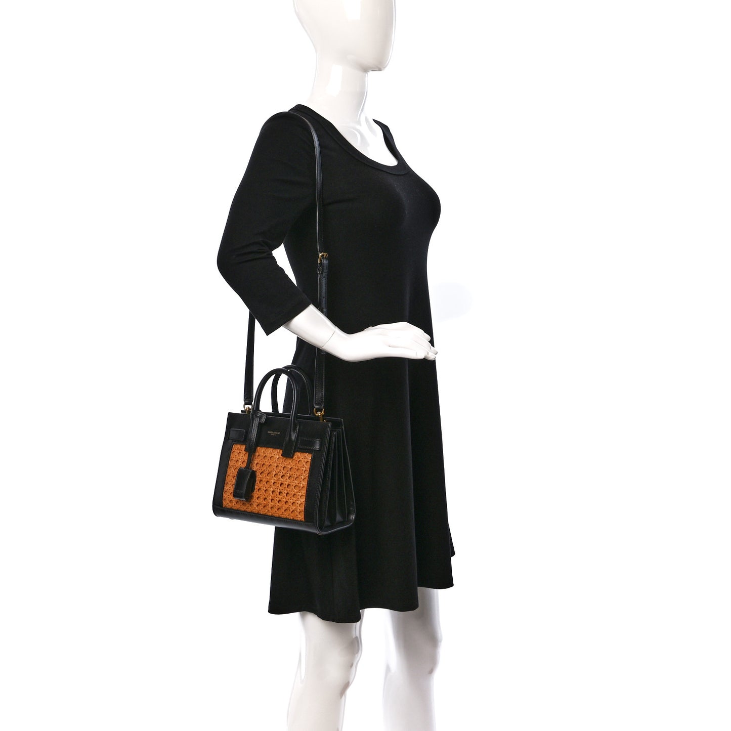 Calfskin Paglia Palm Nano Sac De Jour Black Beige