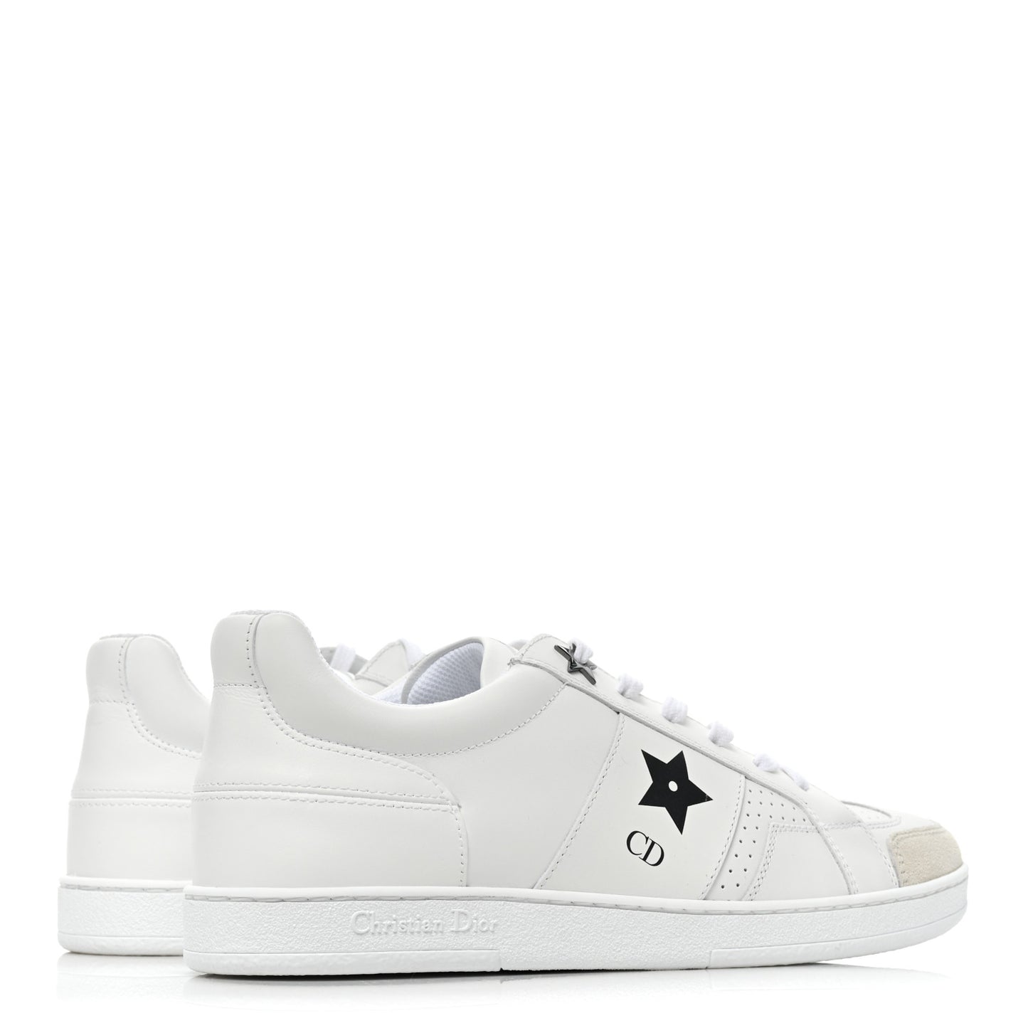 Calfskin Suede Dior Star Low Top Sneakers 38 White Black
