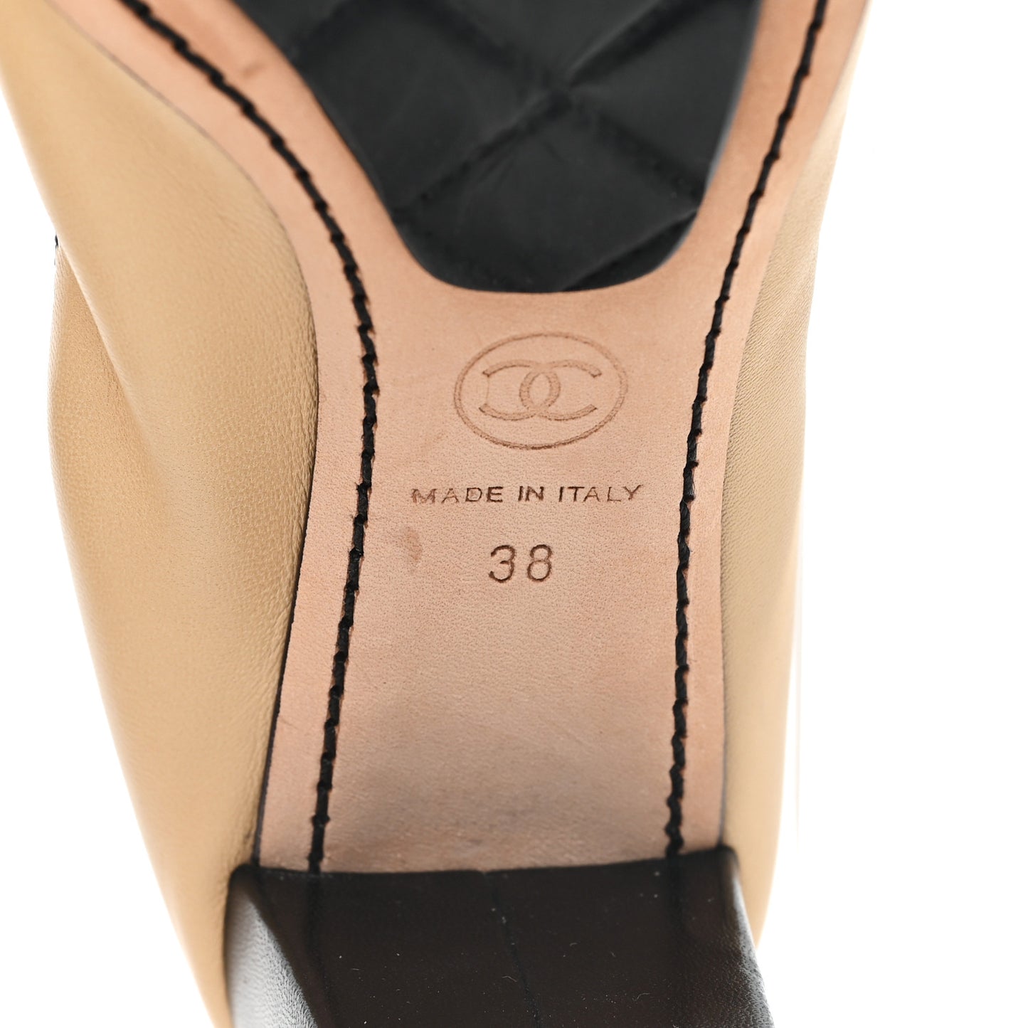 Lambskin CC Elastic Stretch Pumps 38 Beige Black