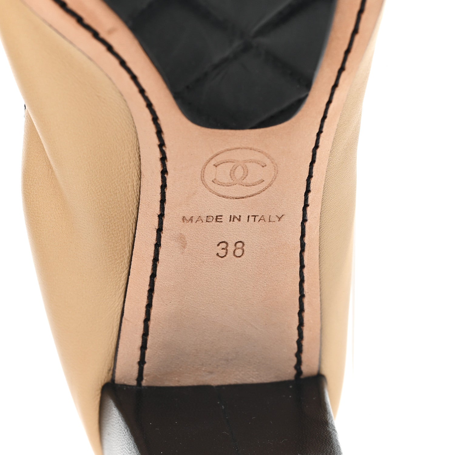 Chanel Lambskin CC Elastic Stretch Pumps 38 Beige Black 7 of 10