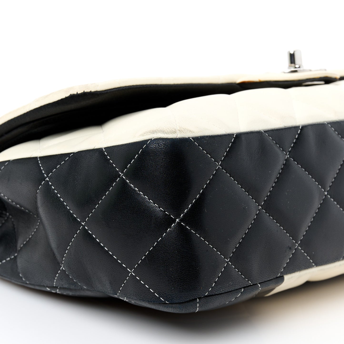 Lambskin Quilted Colorblock Jumbo Double Flap Black White Beige
