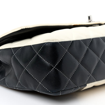 Chanel Lambskin Quilted Colorblock Jumbo Double Flap Black White Beige 10 of 13
