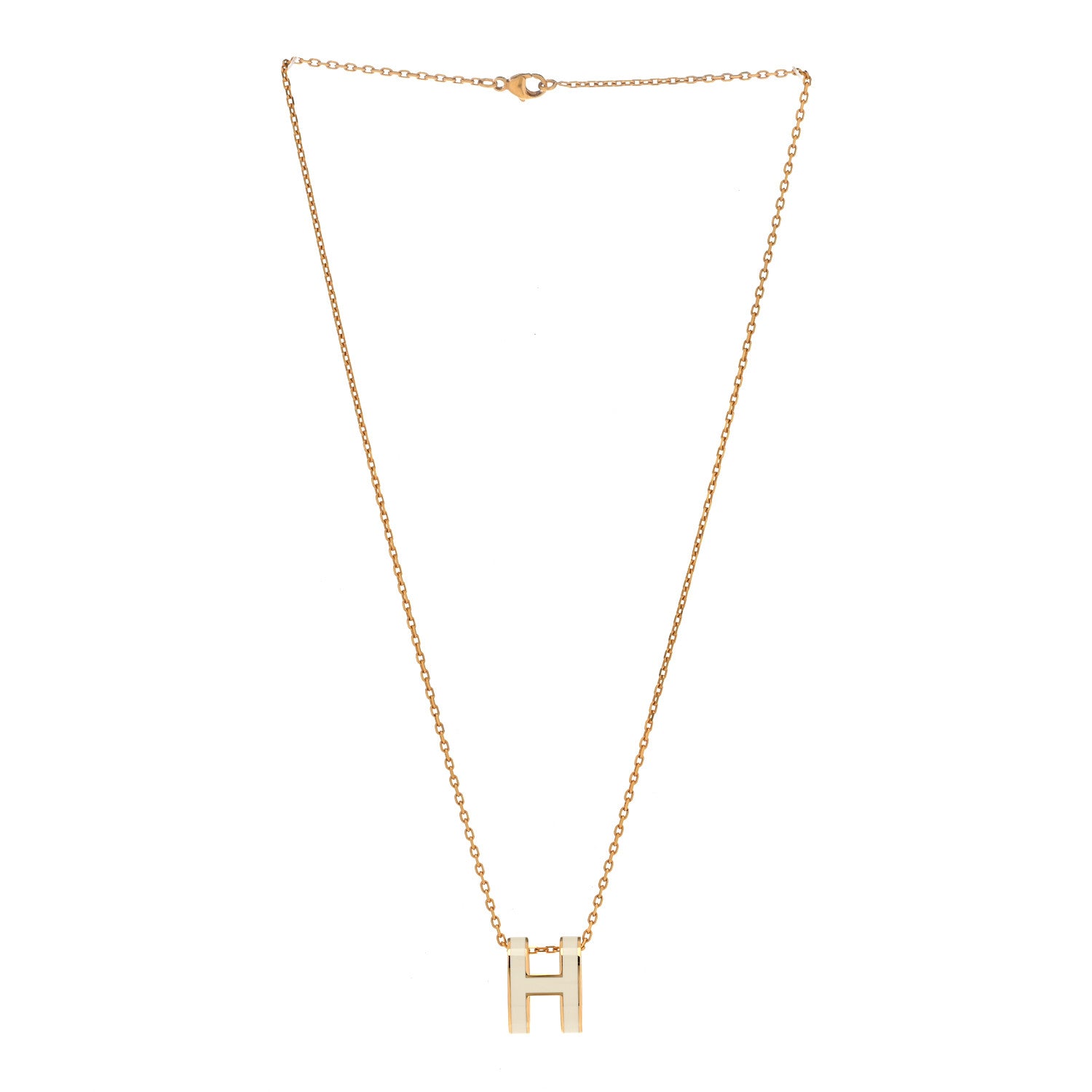 Hermes Lacquered Gold Pop H Pendant Necklace White 3 of 7