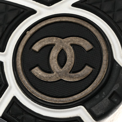 Chanel Mesh Suede Calfskin Grained Calfskin Womens CC Sneakers 36 White Black 8 of 9