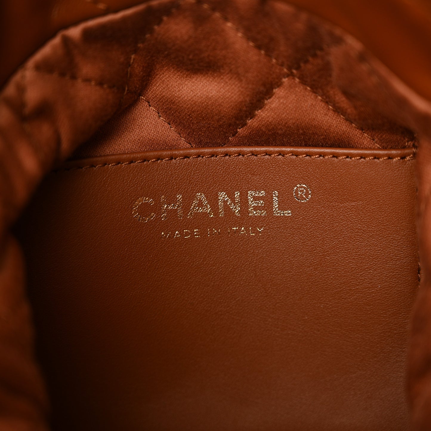 Shiny Calfskin Quilted Mini Chanel 22 Light Brown