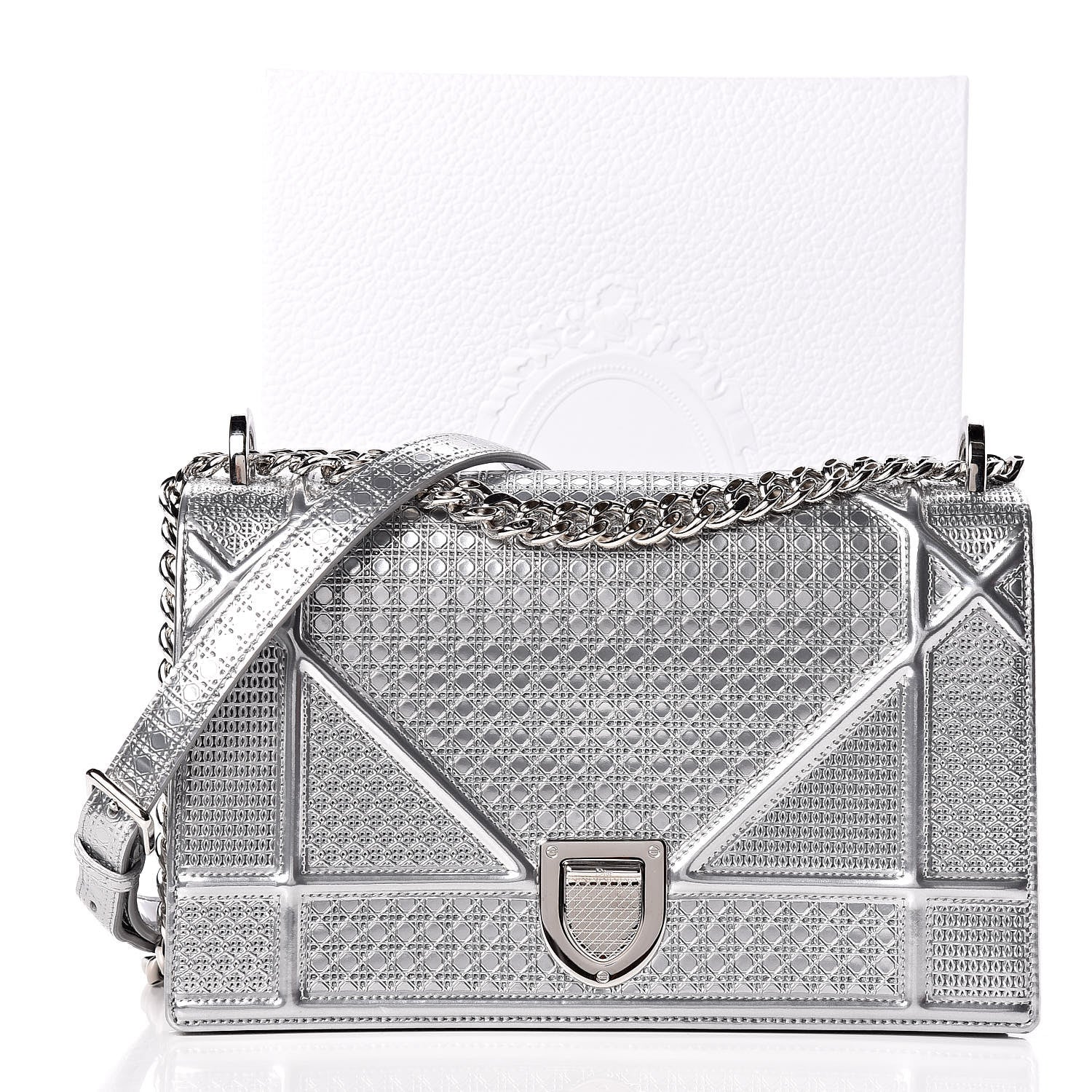 Christian Dior Metallic Patent Micro-Cannage Medium Diorama Flap Bag Silver 17 of 17