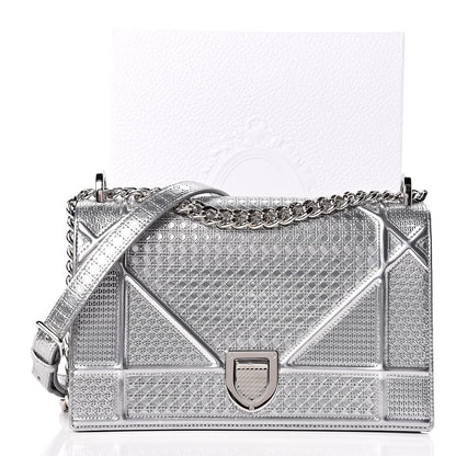 Christian Dior Metallic Patent Micro-Cannage Medium Diorama Flap Bag Silver 17 of 17