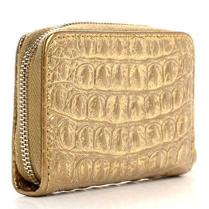 Chanel Metallic Calfskin Crocodile Embossed Cocodile Zip Coin Case Gold 3 of 10