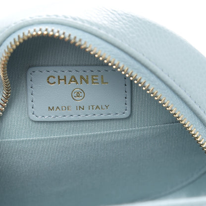 Chanel Caviar Camellia Embossed Round Clutch With Chain Light Blue 6 of 10