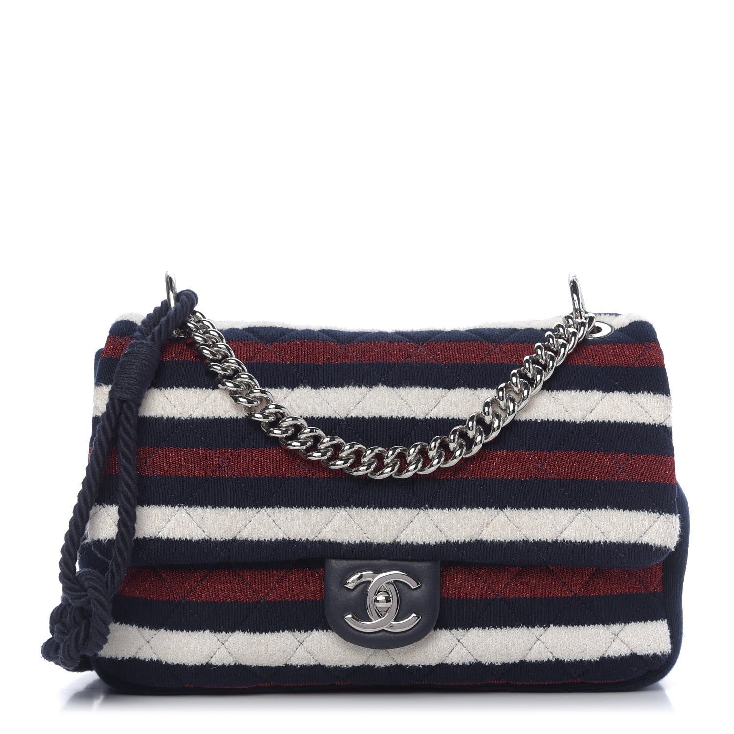 Chanel Jersey Felt Quilted Flap Red White Blue 1 of 10