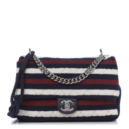 Chanel Jersey Felt Quilted Flap Red White Blue 1 of 10