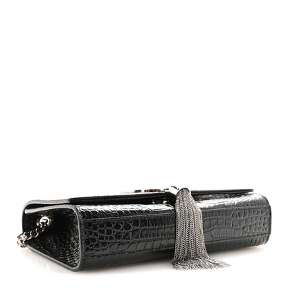 Saint Laurent Calfskin Crocodile Embossed Small Classic Monogram Kate Tassel Satchel Black 4 of 9