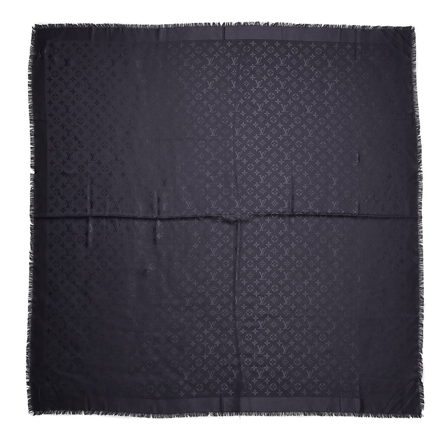 Silk Wool Monogram Shawl Charcoal Grey