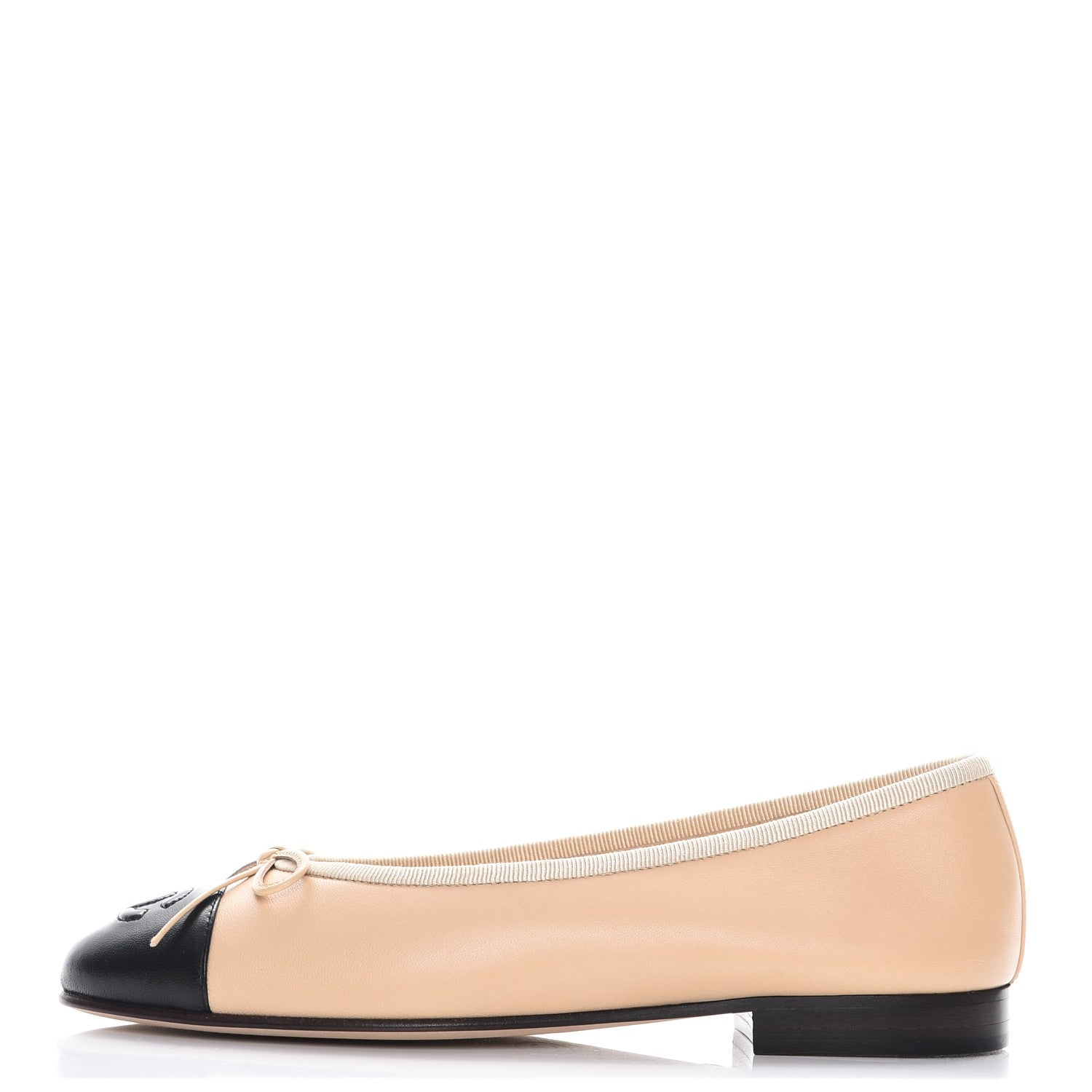 Chanel Lambskin Cap Toe Ballerina Flats 35 Beige Black 1 of 9