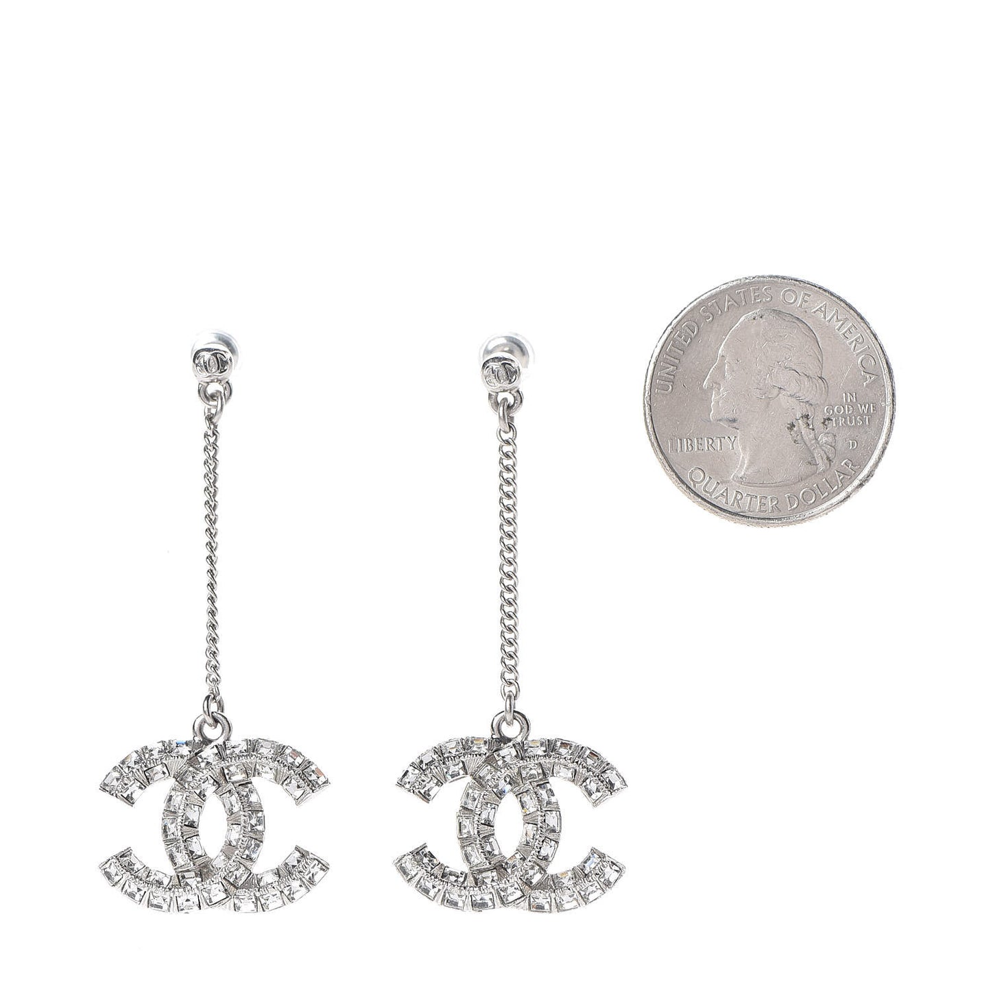 Baguette Crystal CC Drop Earrings Silver