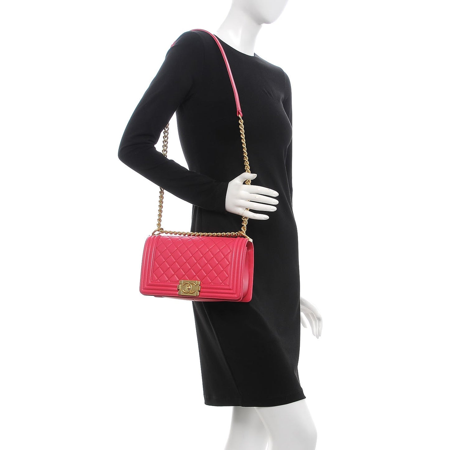 Lambskin Quilted Medium Boy Flap Fuchsia
