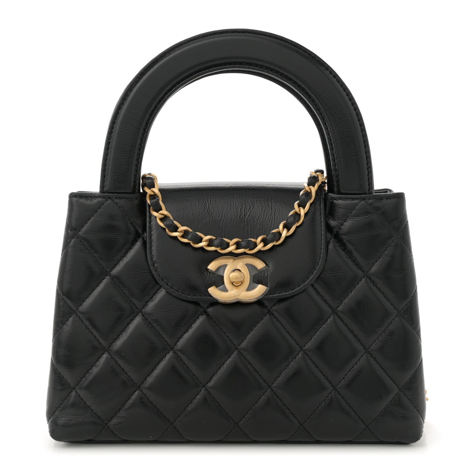 Chanel Shiny Aged Calfskin Quilted Nano Kelly Shopper Black 1 of 11