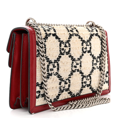 Gucci Tweed GG Monogram Small Dionysus Shoulder Bag White Black Romantic Cherry 3 of 18