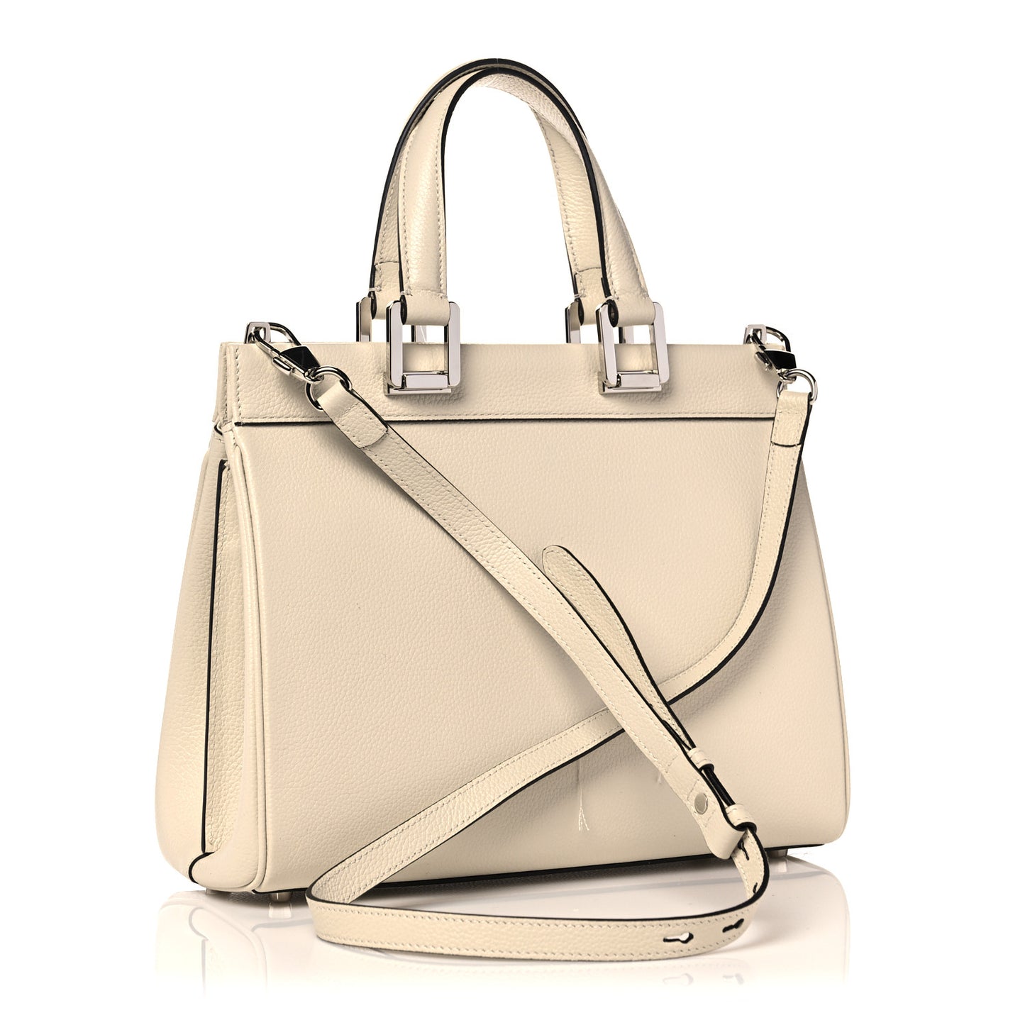 Grainy Calfskin Small Zumi Top Handle Bag Mystic White