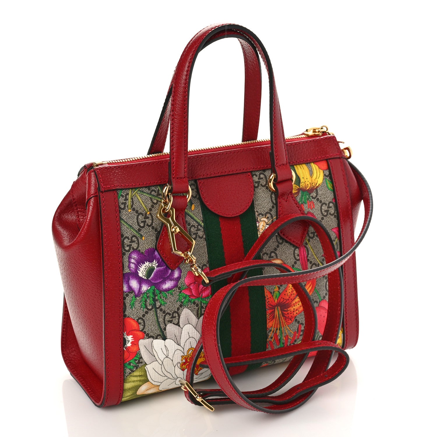 Gucci GG Supreme Monogram Flora Web Small Ophidia Tote Bag Red 3 of 10