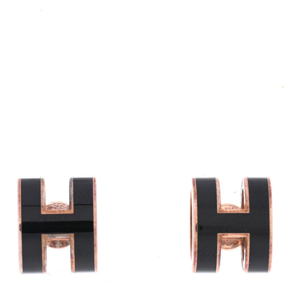 Hermes Rose Gold Lacquered Mini Pop H Earrings Black 1 of 4