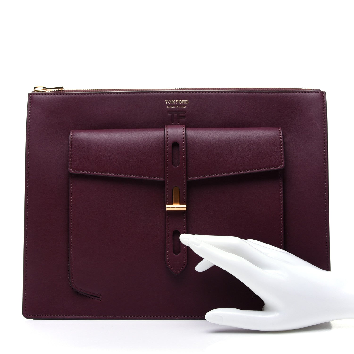 Tom Ford Calfskin Hollywood T Twist Pouch Bordeaux 2 of 13