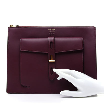 Tom Ford Calfskin Hollywood T Twist Pouch Bordeaux 2 of 13