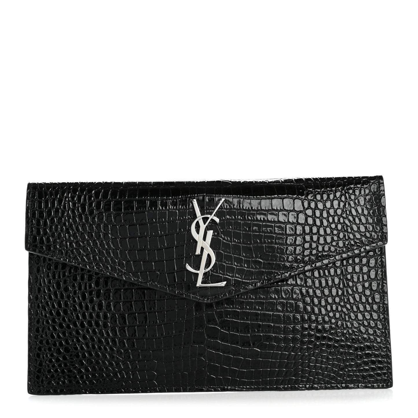 Calfskin Crocodile Embossed Uptown Monogram Pouch Black