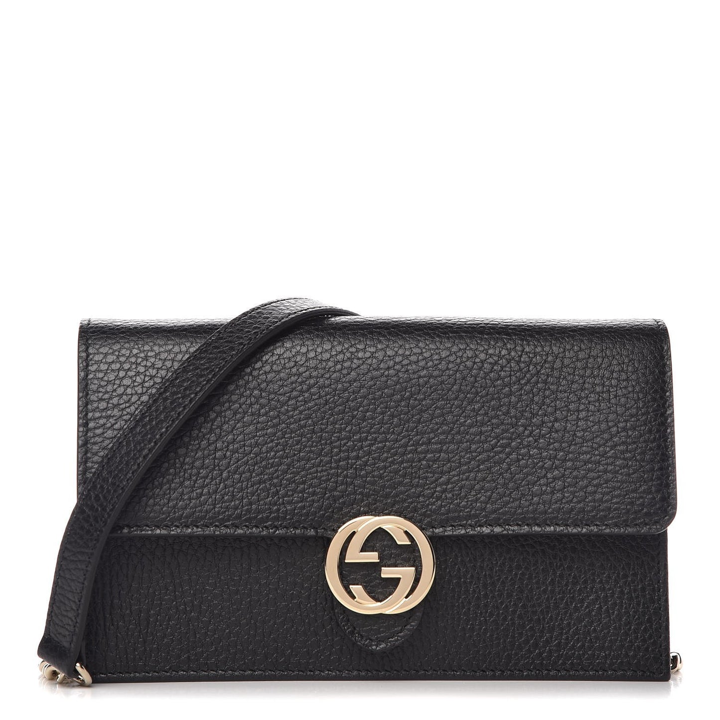 Dollar Calfskin Interlocking G Chain Wallet Black