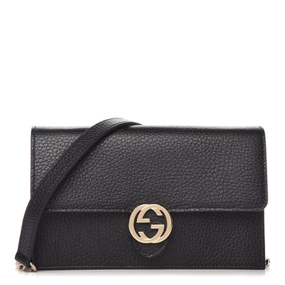 Gucci Dollar Calfskin Interlocking G Chain Wallet Black 1 of 8
