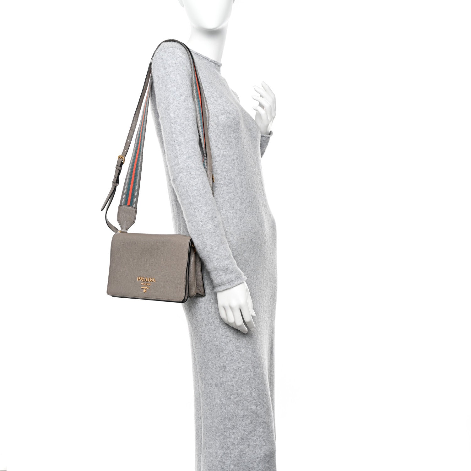 Prada Vitello Daino Crossbody Flap Argilla 2 of 12