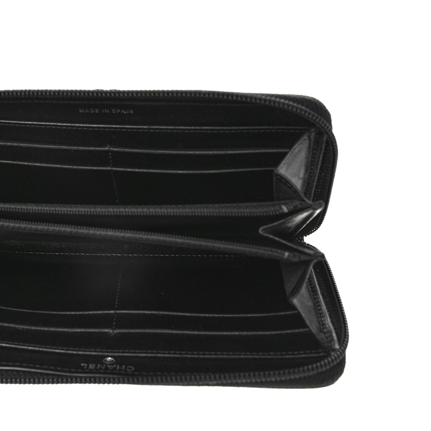 Calfskin Chevron Zip Around Boy Wallet Black