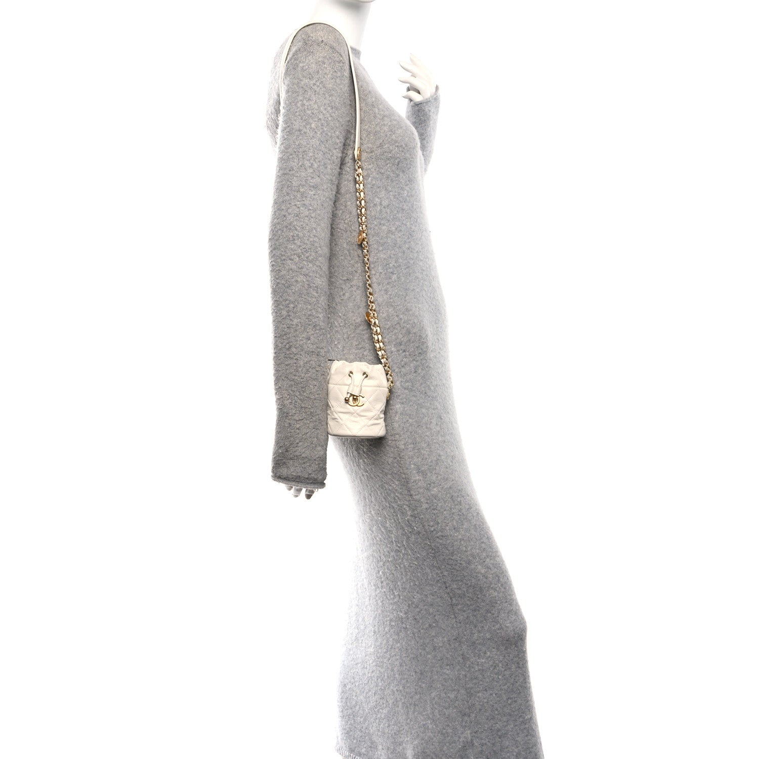 Chanel Caviar Quilted Twist Your Buttons Mini Bucket Bag White 2 of 10