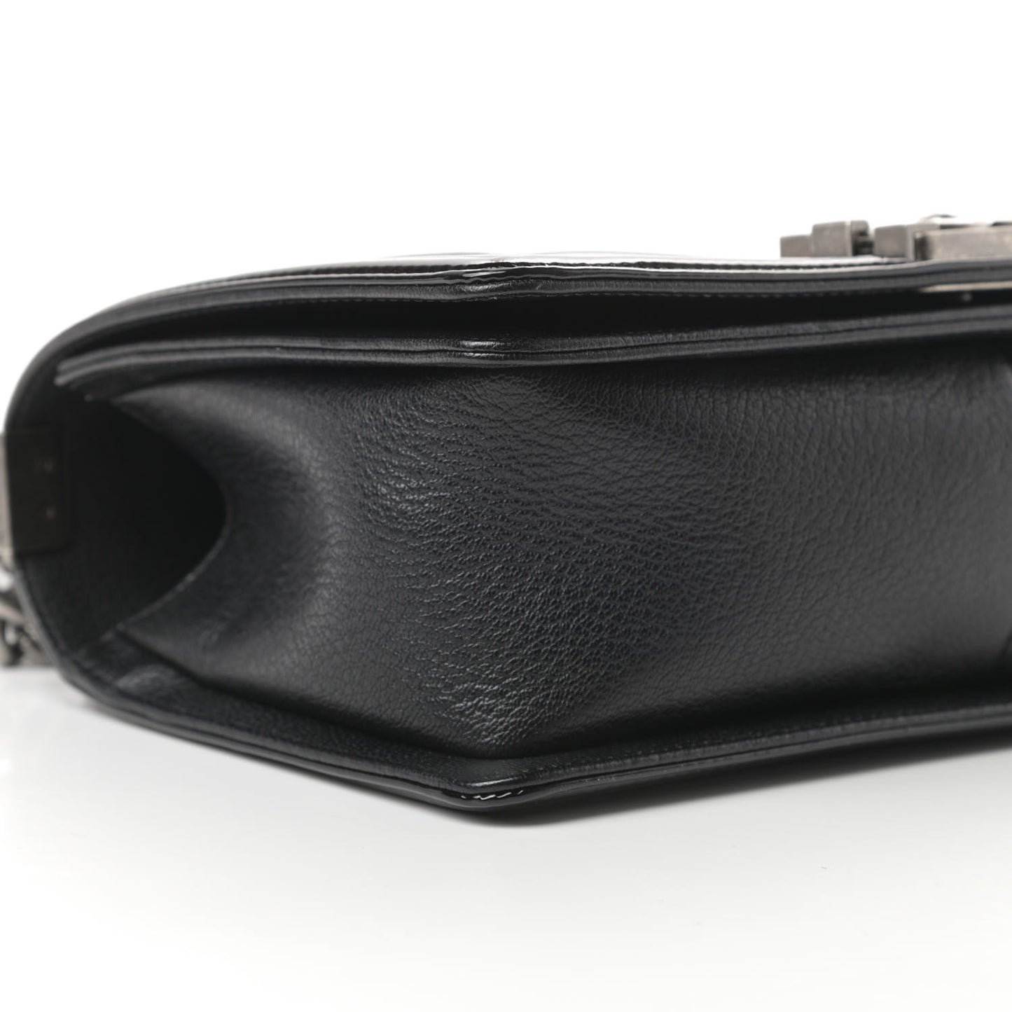 Goatskin Quilted Patent Medium Duo Boy Flap Black