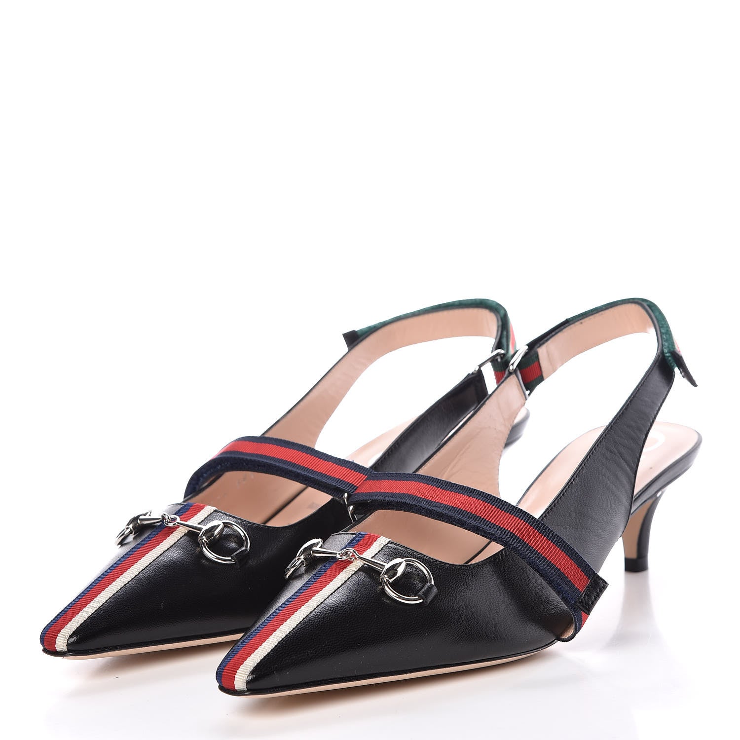 Gucci Malaga Kid Web Horsebit Low Heel Slingback Pumps 38.5 Black 3 of 8