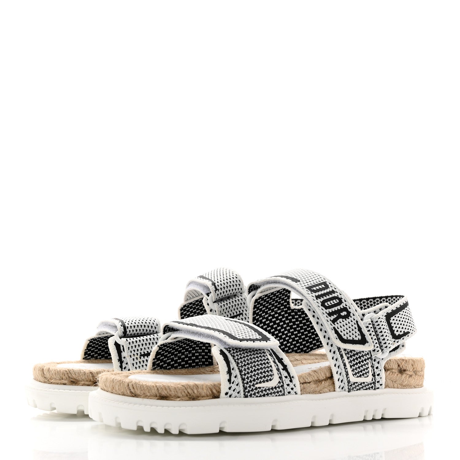 Christian Dior Technical Knit Jute Dioract 10mm Sandals 36 White Black 3 of 11
