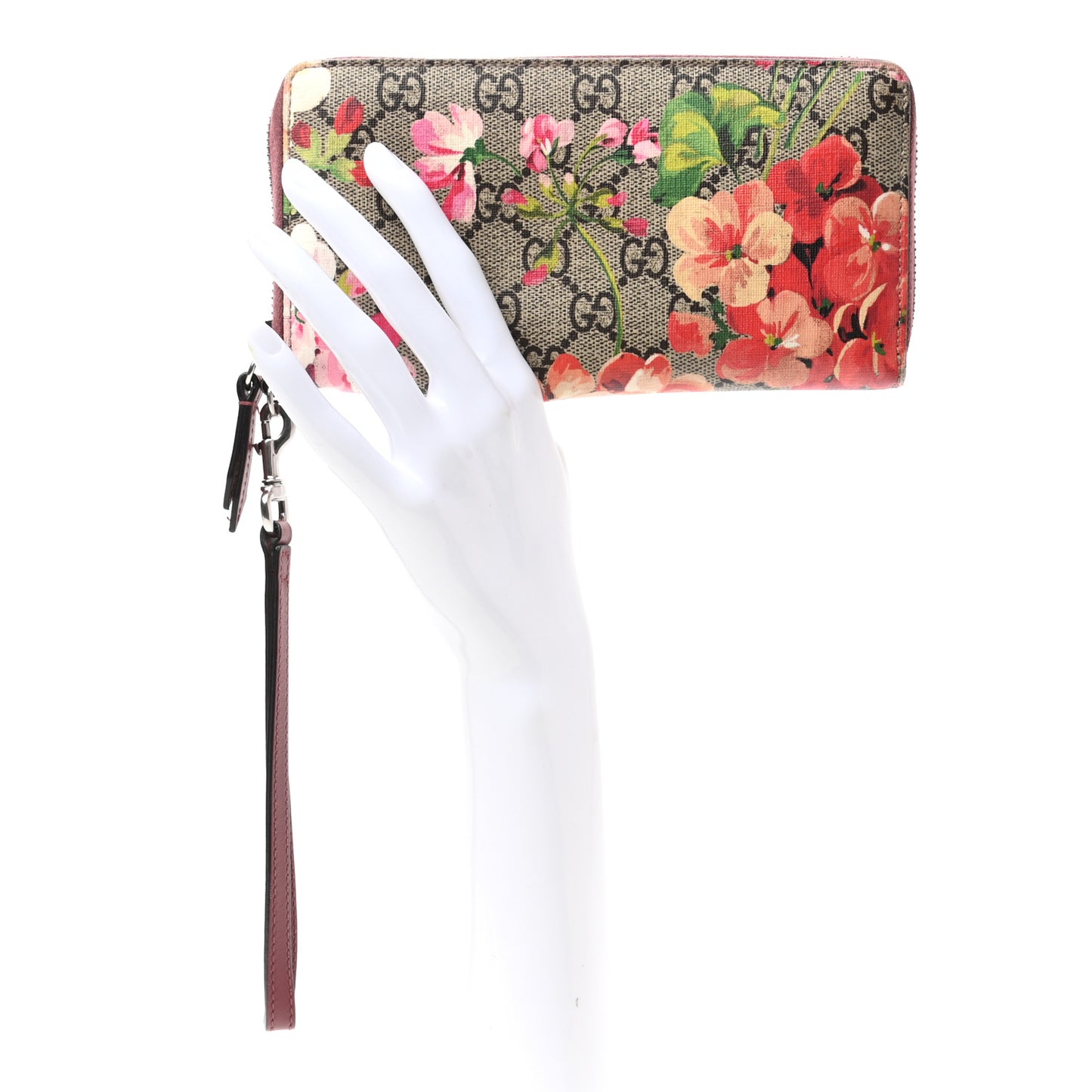 GG Supreme Monogram Blooms Wrist Wallet Beige Multicolor Dry Rose